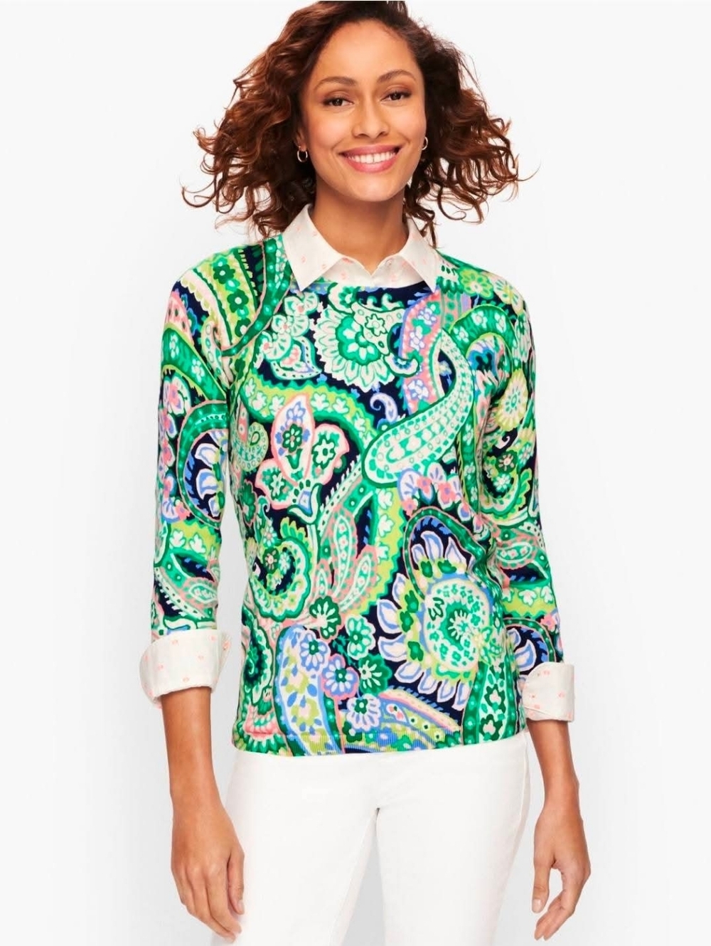 Talbot's Watercolor Paisley Crewneck Sweater, size XL